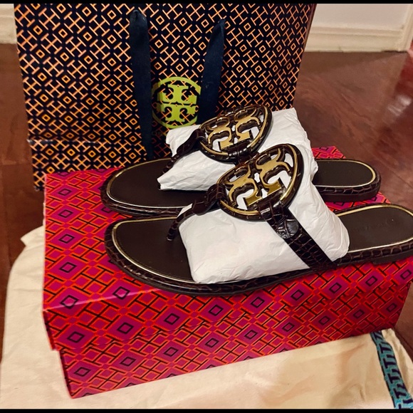 NIB SZ8 Tory Burch ‘Mock-Croc’ 🐊 Metal Miller’s